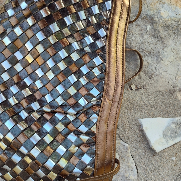 VINTAGE Y2K Morris Moskowitz Gold Silver Copper Gunmetal Woven Clutch EUC - Picture 12 of 12